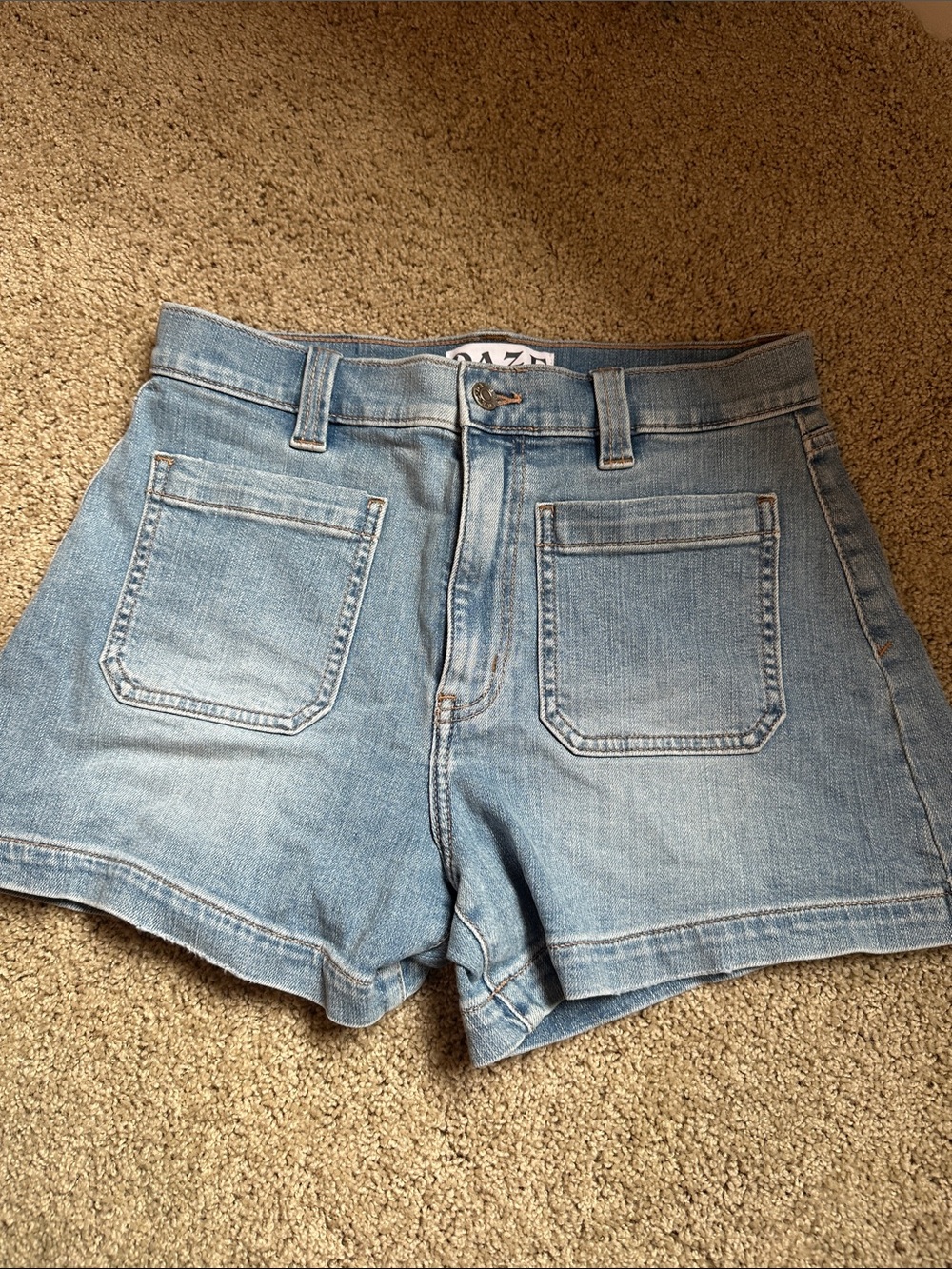 Light Wash High-Rise Denim Shorts with Front Patch Pockets